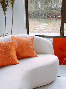 橙色橘色沙发抱枕样板房靠垫靠包垫低奢床头抱枕客厅装饰枕现代