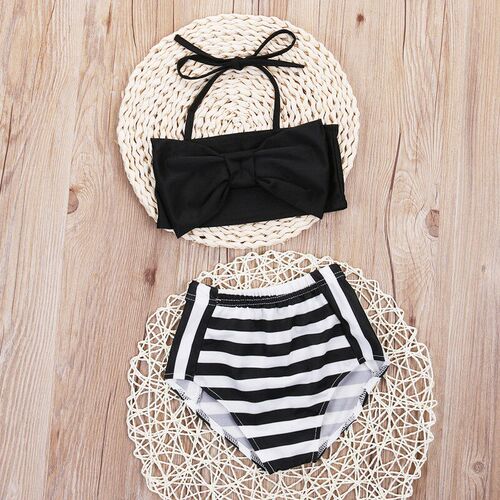 Kids Girls Lace Up Cute Casual Bow Striped Tankini Bikini Se