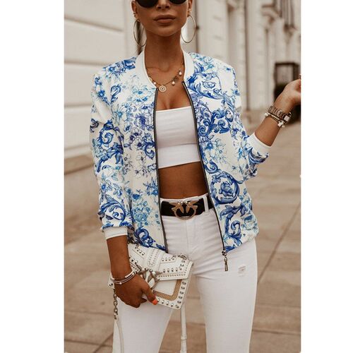 Leosoxs Flower Print Long Sleeve Womens Bomber Jcket Fshi