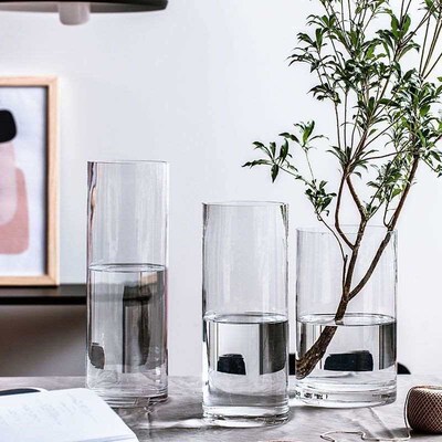 Transparent Straight Glass Vase Round Flower Arrange Horse d