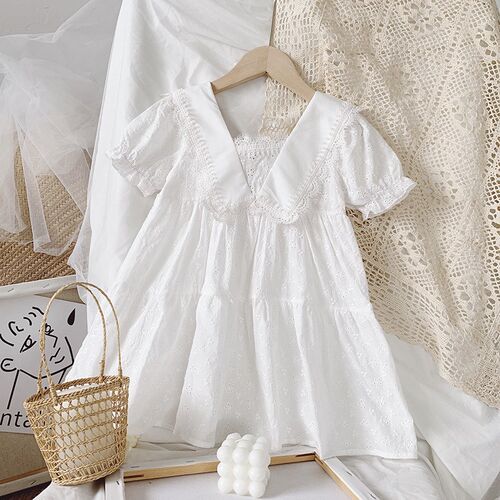 kids dresses for girls Pure color all-match lace girls summe