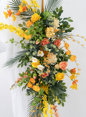 橙色系婚礼仿真花艺拱门 店铺开业装饰背景装舞台布置背景