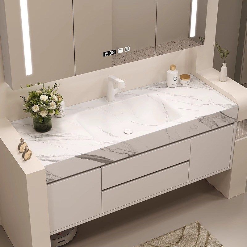 岩板热弯一体盆浴室柜橡木实木洗漱台卫生间洗手洗脸盆柜定制