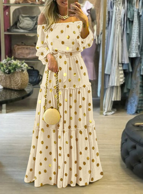 Ethnic Printed Drape Hem Floor-Length Dress Women Spring