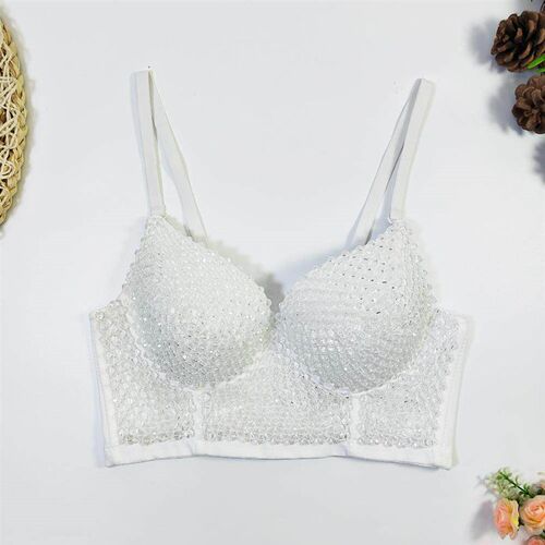 Bright diamond crystal nail bead bra short fish bone