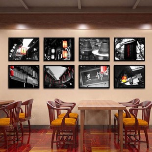 四川火锅店黑白老照片装饰画成都宽窄子川菜挂画饭店面馆餐厅壁画