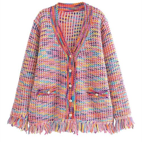2023 New Autumn Rainbow Color Knitted Sweater Women Fashion