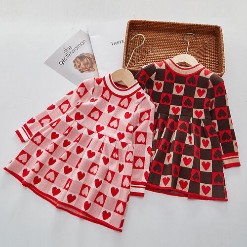 Girls Dress Autumn New Fashionable Heart-shaped Print Skirt