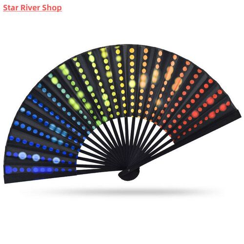 23cm Classic Folding Fan Hand Fans Rainbow Print Black Bambo