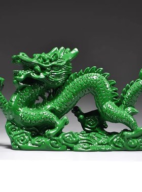 绿色实木雕刻龙摆件十二生肖木头龙客厅电视柜装饰工艺品新居送礼