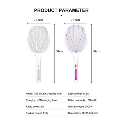 2 in 1 Mosquito Killer Swatter 10 LED Trap Electric Bug Lamp