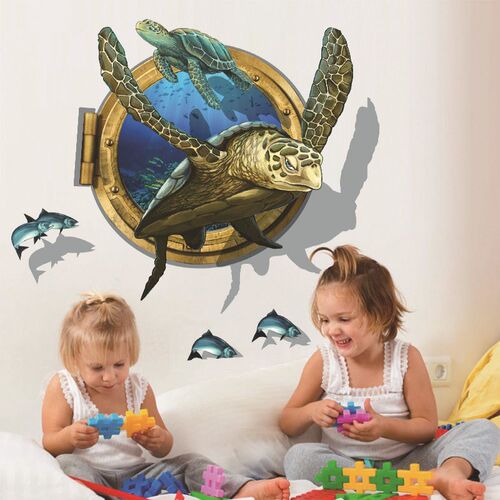 3D Sea World Turtle Wall Sticker Submarine Fish Decals Cora
