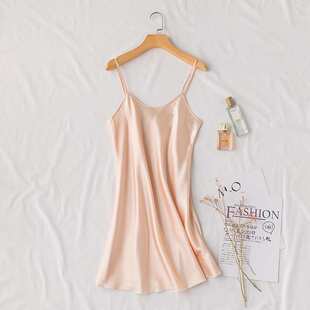 nightgown Solid 纯色露背吊带睡裙女 suspender back color open