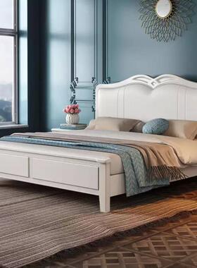 高美式轻奢白色实木床靠软皮床卧储室1.8米双人床178357.5米婚床