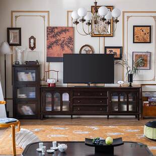 美式柜复电视柜古实木电视茶几组合黑胡色985电桃视机柜