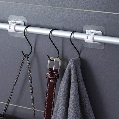 Curtain rod hook, extendable pole, fixed clamp, adhesive, no