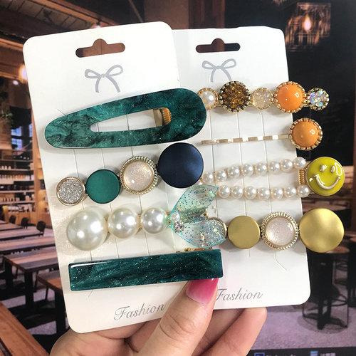 2023 Pearl Crystal Acrylic Hair Clips Set for Women Retro Ge