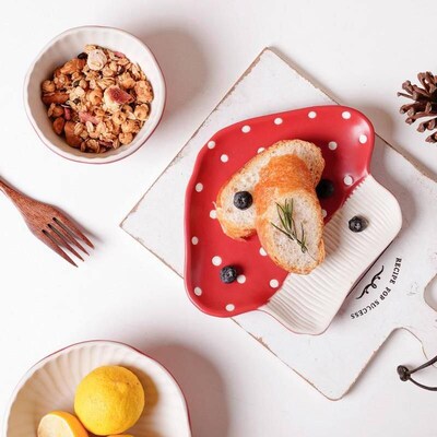 Nordic Style High Color Ceramic Red Mushroom Tableware Cup D