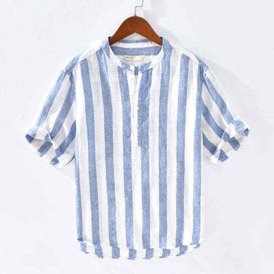 1804 mens short-sleeved shirt literary fresh pullover loose