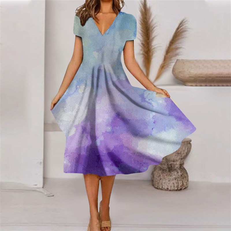 Summer New Womens Dresses Short Sleeve V Neck Floral图片