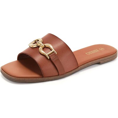 Womens Flat Sandals Summer Comfortable Square Open Toe