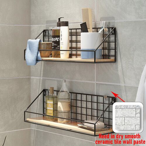 Wooden&Iron Wall Shelf Organizer Holder Kitchen Supplies She