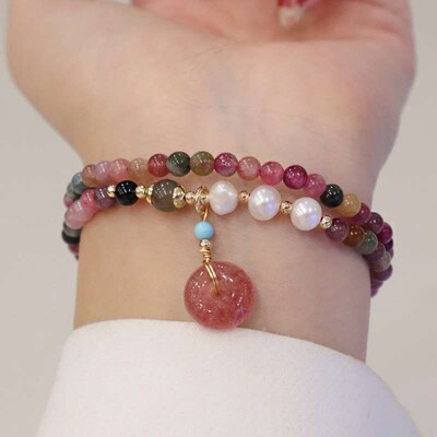 Natural Tourmaline Brlet Rainbow Candy Color Ins Wind Jewelr