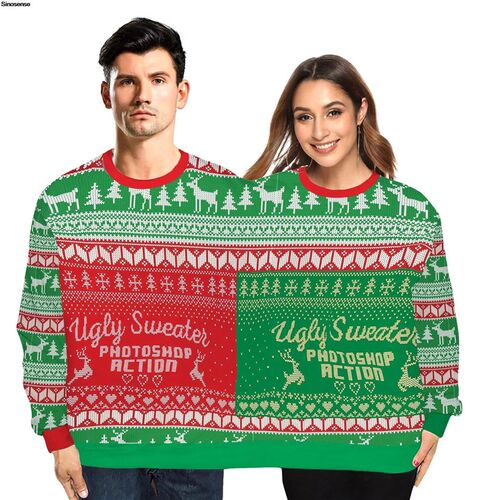 Men Women Two Person Autumn Winter Ugly Christmas Sweater On