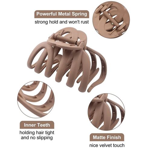 Korean Neutral Coffee Large Claw Clips for Thick Hair Access