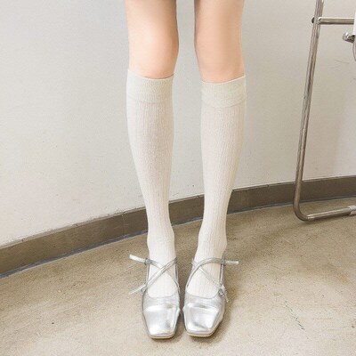 White Socks for Women Spring Summer Mid Tube Pure Color Brea