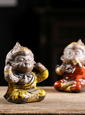 久造创意陶瓷四不猴猴子家居摆件客厅办公室装饰品孙悟空不说不听