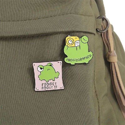 Funny Meme Letters Metal Pins Enamel INS Brooches Frog