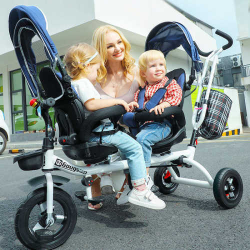 Twin Tricycle Childrens Baby Carriage Double Sitting Pedal