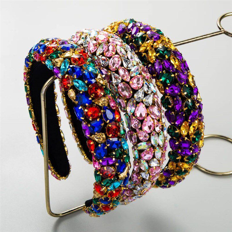 New Heavy Industry Hair Band Inlaid with Rhinestone Mesh Red - 实物图