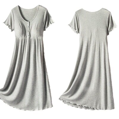 Modal Threaded Maternity Skirt Thin Round Neck Short Sleeve
