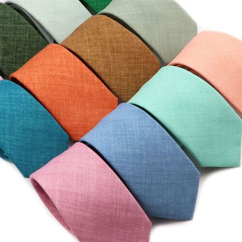 Solid Color Handmade Cotton Ties Men Necktie Striped Narrow