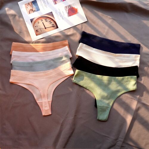 3 Pcs Seamless Ladies Ribbed Cotton Thong Simple Womens Low