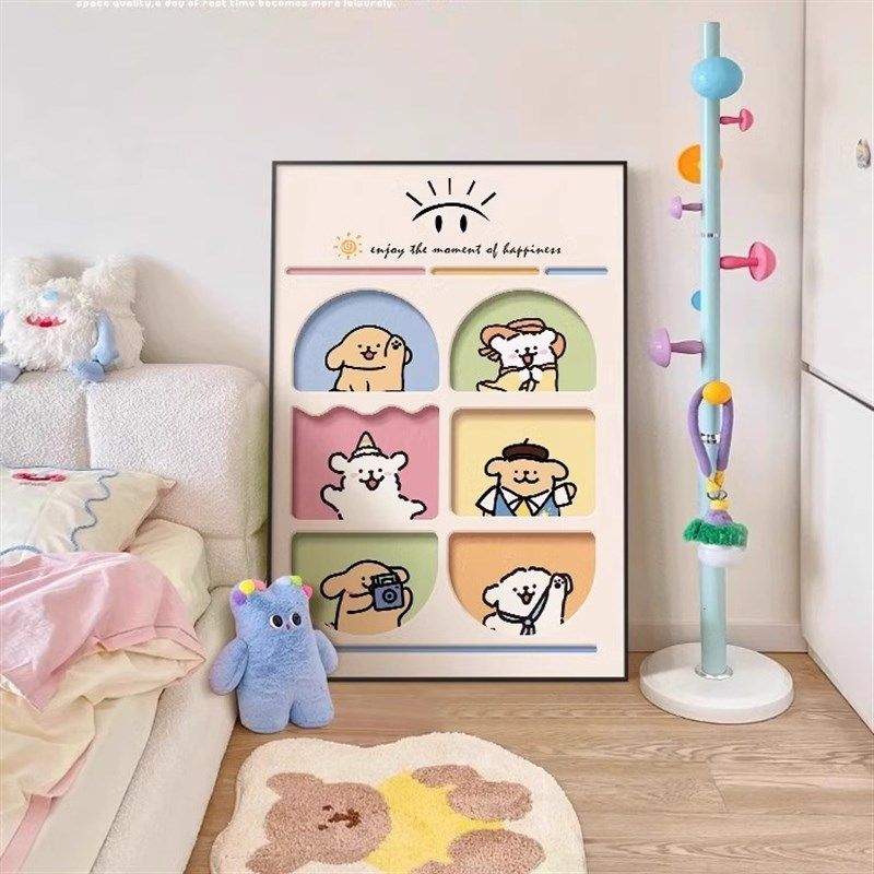 多巴胺沙发背景墙面挂画线条小狗客厅入户玄关走廊过道壁画装饰画,家居饰品,现代装饰画,淘宝优惠券,粉丝福利购,淘宝优惠卷