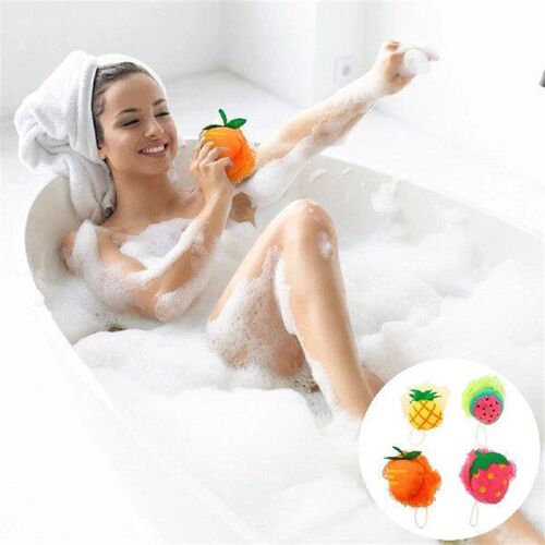 4 Pcs Fruit Shape Bath Flower Sponge Kid Lovely Scrubber