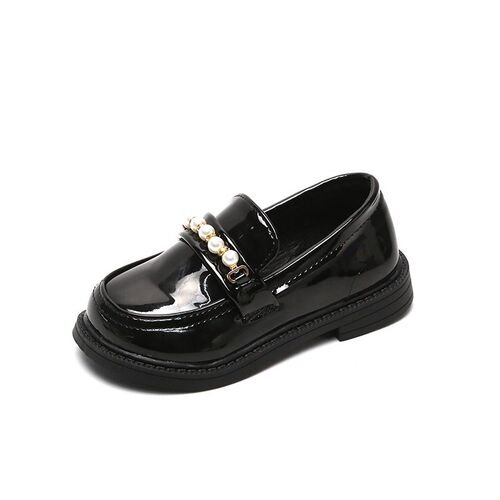 Girls Leather Shoes for School Party Wedding Kids Black Loaf