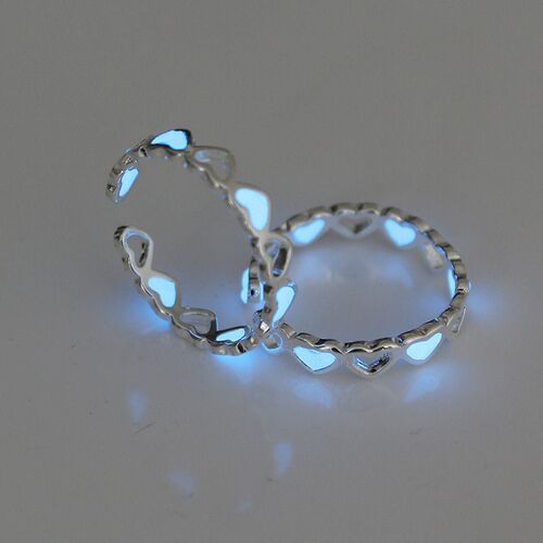 Adjustable Hollow Heart Luminous Ring Glow In Dark Silver Co