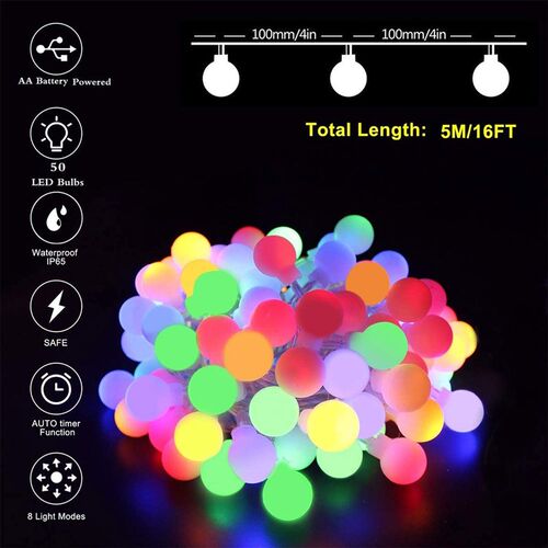 50 Balls Lights LED Fairy Garland Ball Light String Waterpr