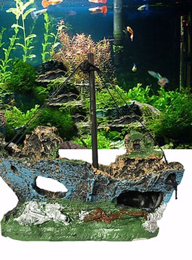 Small Landscaped Aquarium Pirate Fish Tank Boat Artificial O