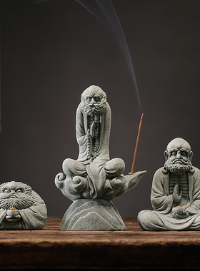 复古达摩祖师线香插香托香器茶宠茶玩摆件创意人物客厅桌面装饰品