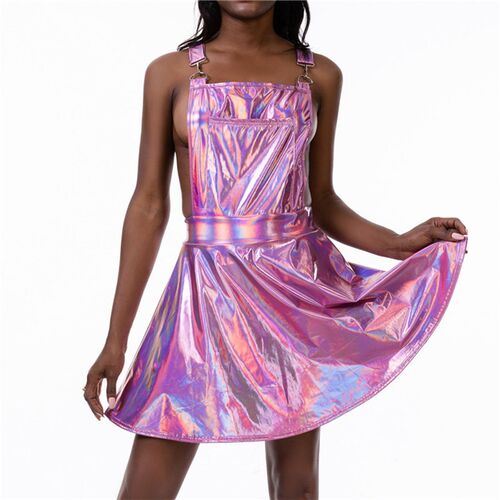 Glitter Laser Holographic A-Line Dress Women Backless Criss