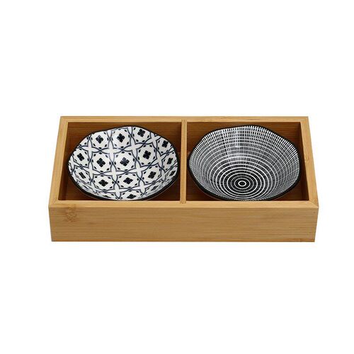 Nordic Style Bamboo 9grid Tray for Hot Pot Grill Ceramic Dip