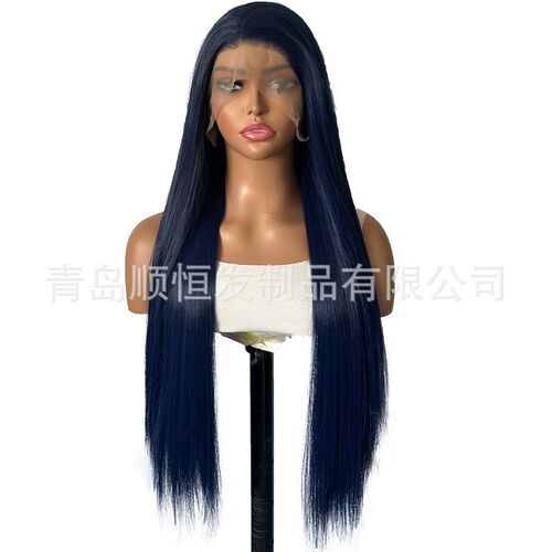 Wig Front Lace 13*4 Blue Black Long Straight Hair Natural Ha
