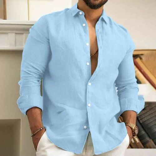 New Mens Casual Shirts Linen Shirt Men Casual ops High-qual