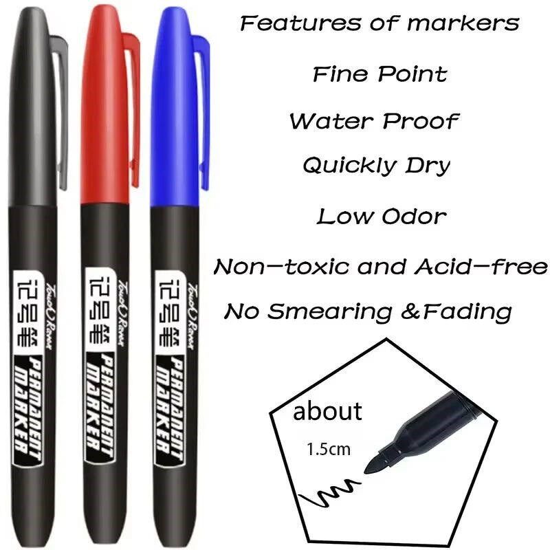 6 PCS Permanent Marker Pen Manga Drawing Markers Black Blue图片