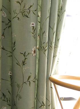 美田园乡式村风格棉客麻花半遮光卧室厅成品印窗86974帘布料窗纱